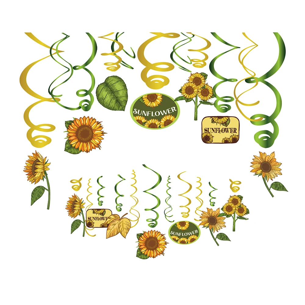 

Spring Flower Sunflowers Butterfly Party HAPPY BIRTHDAY Ceiling Wall Hanging Backdrops Swirls Spirals Baby Shower Party Favors