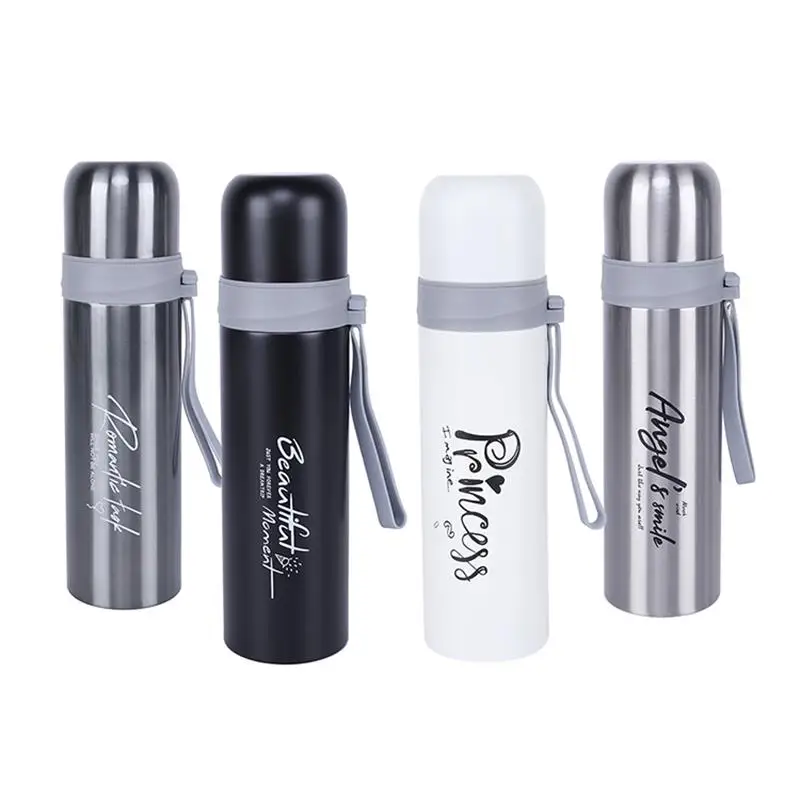 

Bullet men's thermos Double layer stainless steel water bottle with rope outdoor travel hot water cup portable kitchen supplies