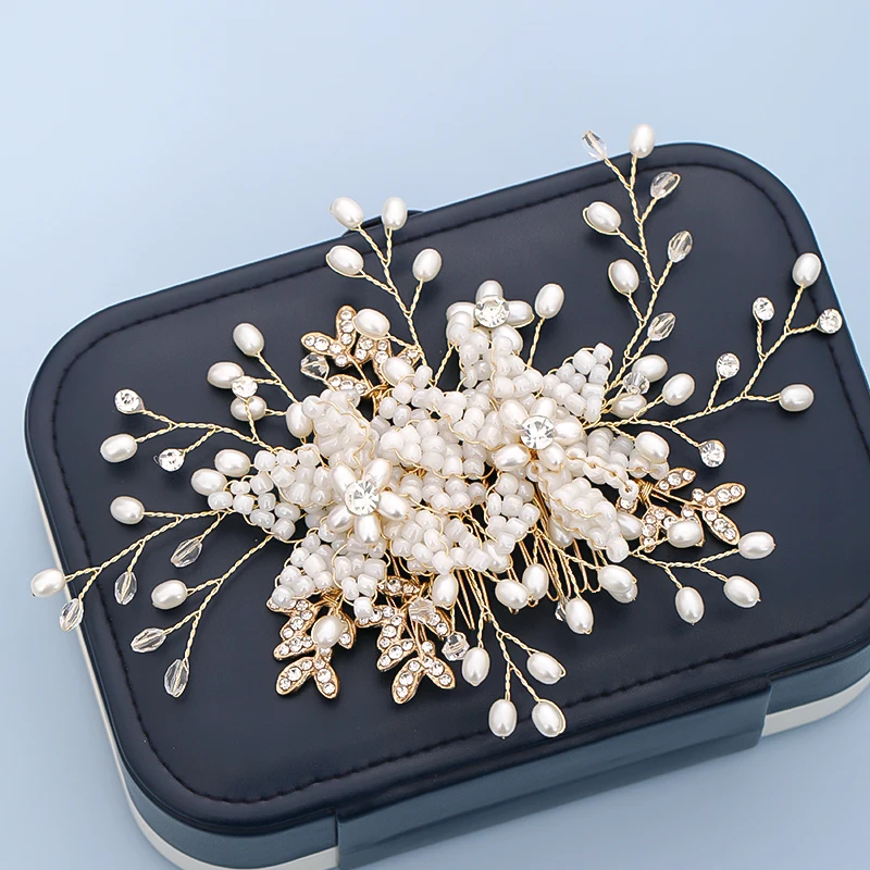 Новый цветок жемчужный кристалл свадебная тиара ручной работы золотой лист