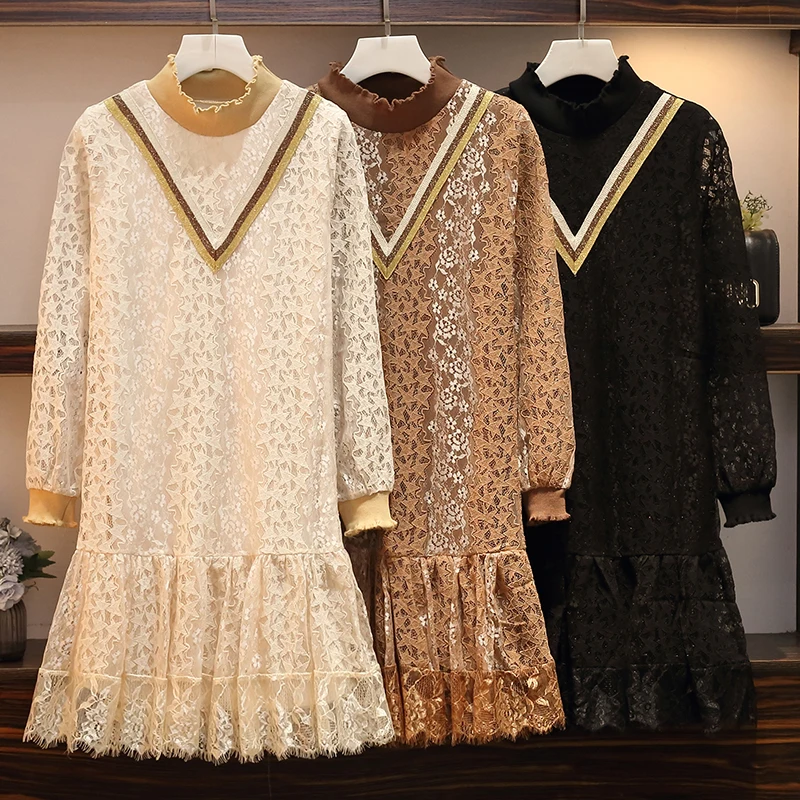 

Autumn Dress Of 2019 New Korean Version Of Large Size, Fat Mm, Fat, Loose And Thin Lace Dress