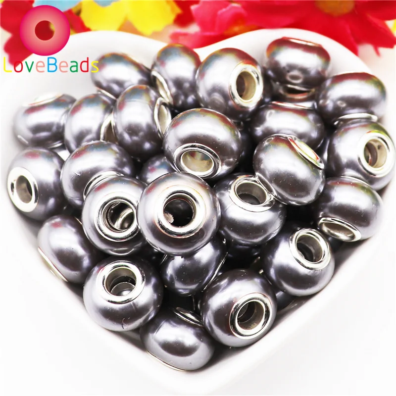 

10Pcs Gray Color Resin Murano Charms European Style Large Hole Acrylic Charms Beads Spacers Fit European Charm Pandora Bracelet