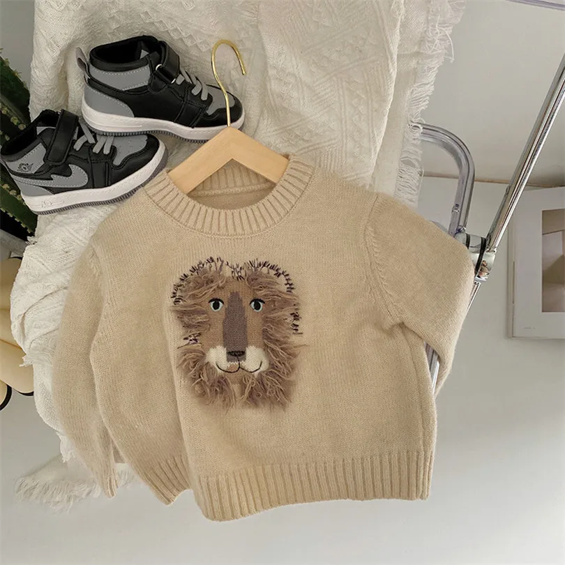 

Kids Sweaters Baby Boys Sweater Woolen Lion Knitted Children Pullover Sweater Boy Cotton Toddler Sweater Pullover Kids Knitwear