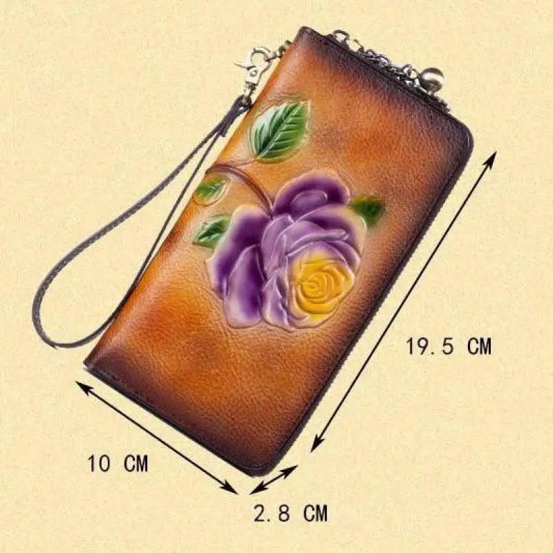 

YourSeason Women Vintage Embossed Purse 2021 Hand Painted Cowhide Ladies Casual Long Zipper Wallet Card Holder