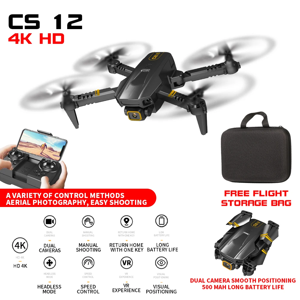 

CS12 RC Drone With HD 4k Camera Mini 2.5CH Professional FPV Quadcopter One Key Return Dron LED Light Electronic Auto Hovering