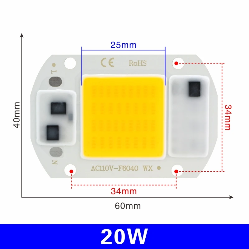 20W Светодиодный COB чип лампа 10 Вт 20 Вт 30 Вт 50 Вт 220 В Smart IC нет необходимости драйвер светодиодный светильник 3W 5 Вт 7 Вт 9 Вт для наводнения светильник Точечный светильник Diy светильник ing - Испускаемый цвет: 20W