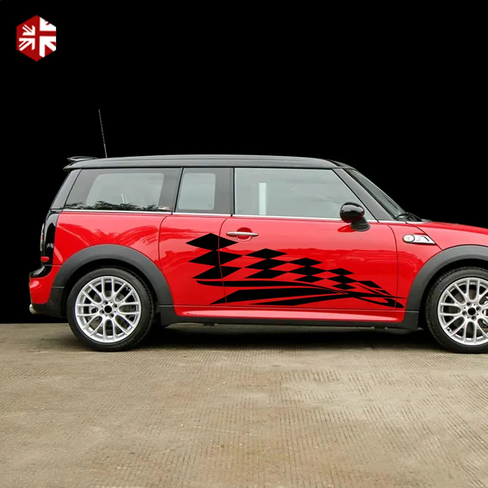 2X клетчатый флаг Стайлинг Автомобильная дверь боковые полосы Корпус Виниловая