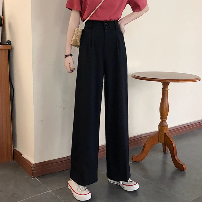 

Wavsiyier Pant Trousers Women Solid 2020 Autumn Wide Leg Loose Korean Casual Suit Office Winter High Waist Straight Woman