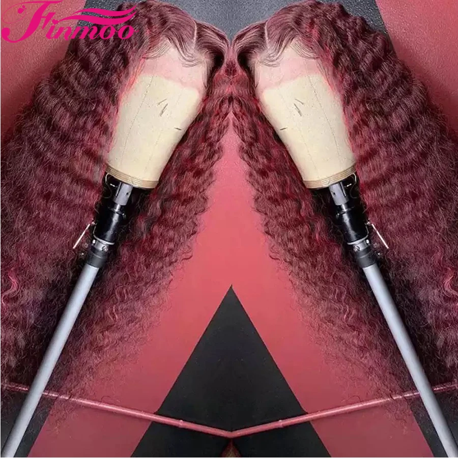 Глубокая волна бордовый часть парик шнурка человеческих волос парики