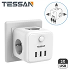 Белый адаптер питания с европейской вилкой TESSAN, 3 USB-порта для зарядки, 3 розетки переменного тока и шнур включениявыключения, защита от перегрузки, мульти-розетка