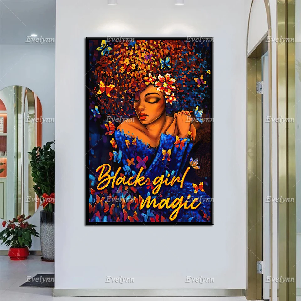 

Black Girl Magic Poster, Afro Queen Canvas, Black Melanin Wall Art,Black Pride Home Decor, Retro Prints,Black Women Unique Gift