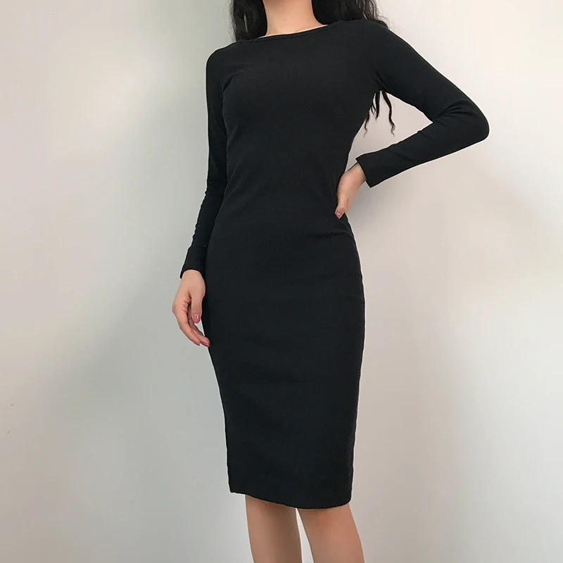 Сексуальное черное облегающее платье с открытой спиной и кружевом женский