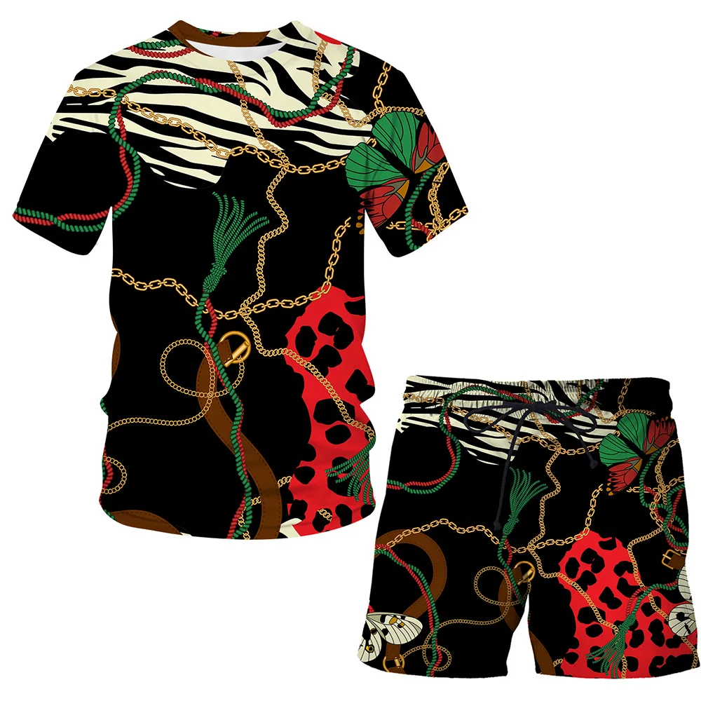 Новинка лета 2021 новые мужские комплекты футболка с круглым вырезом и 3D-принтом