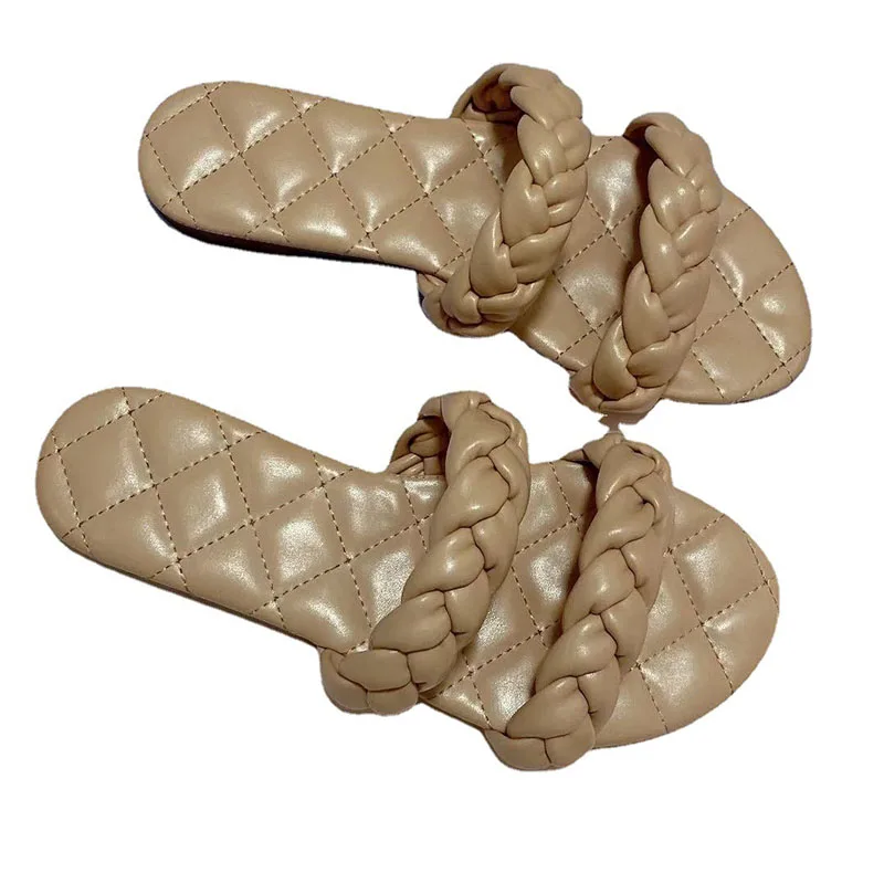 

2021 Big Size 42 Women Slippers Casual Flat Heel Slides Slippers Shoes Woman Fashion Sewing Open Toe Female Flats Flip Flops