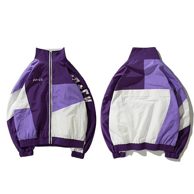 A27A27 Purple Хип-хоп ветровка мужская Японская Harajuku мешковатое Пальто Ретро винтажная Повседневная куртка на молнии уличная Осенняя - Цвет: A27A27 Purple
