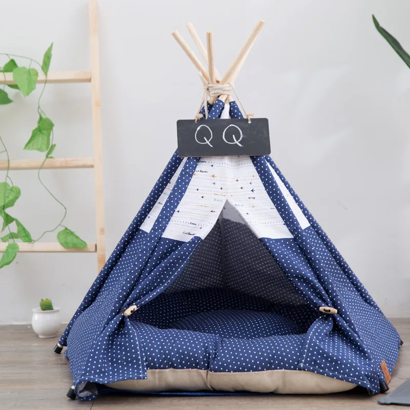 

Small Medium Pet warm Tent House Cat Bed Puppy Small Pets Beds Puppy House Waterproof Canvas Portable with Thick Cushion for Dog