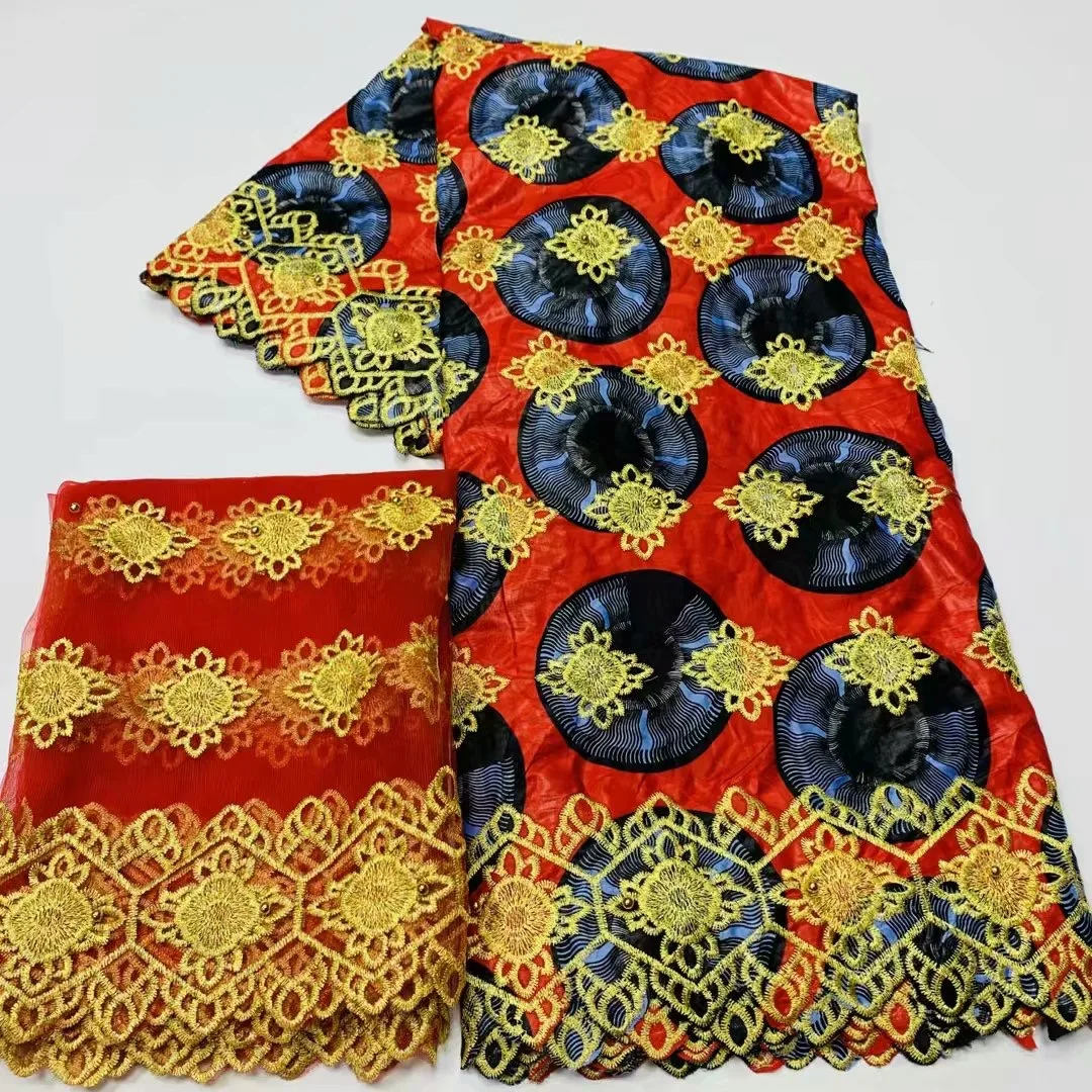 

5 y Swiss Bazin lace fabric +2 y Brode riche With scarf embroidery African 100% cotton fabrics voile lace Dubai style SM03