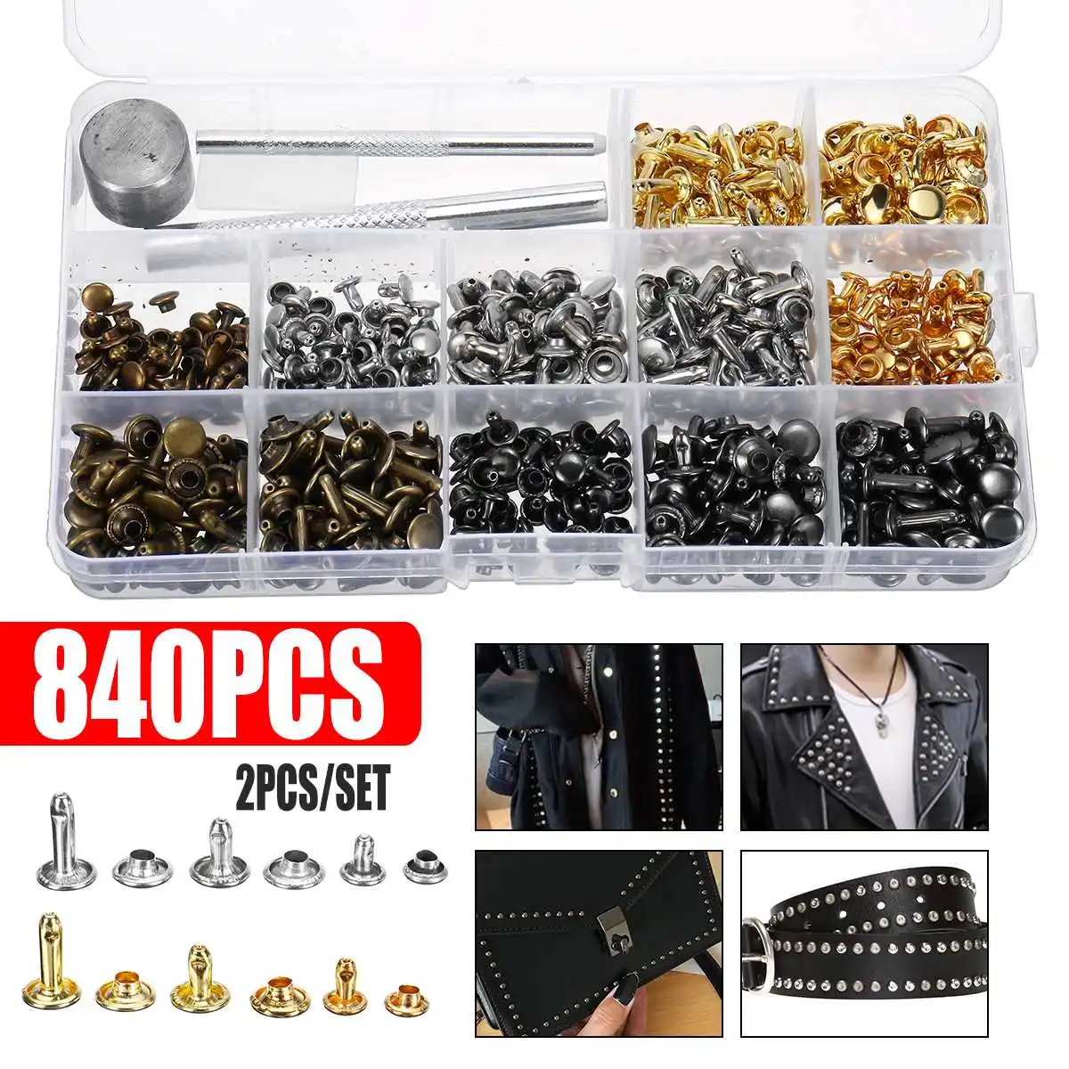 

Заклепки металлические с двумя колпачками, 840 шт.