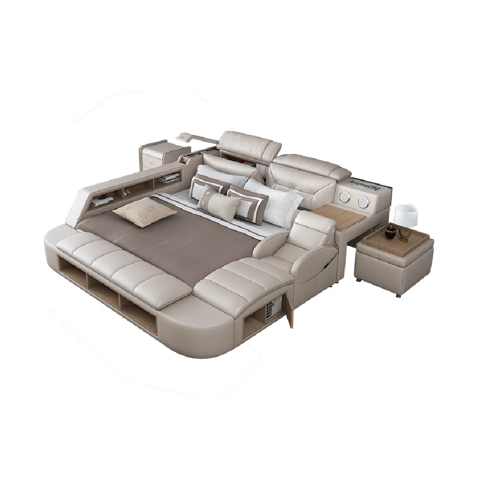 Nuevo estilo muebles de dormitorio letto matrimoniale cama мебель для спальни умная кровать с кожаной