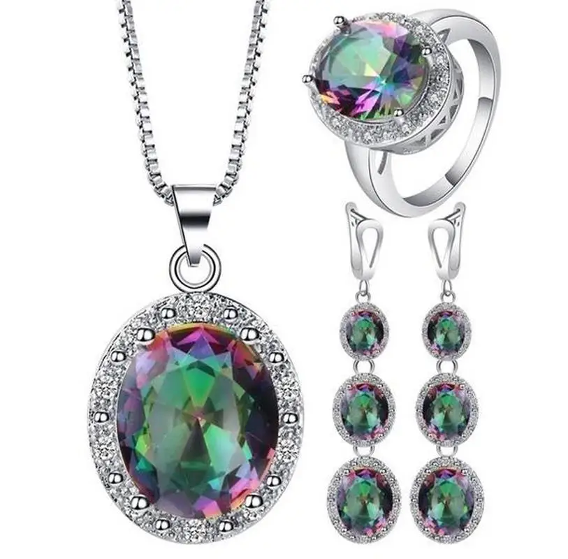 Комплект из колье и серёг с разноцветными кристаллами | Украшения аксессуары