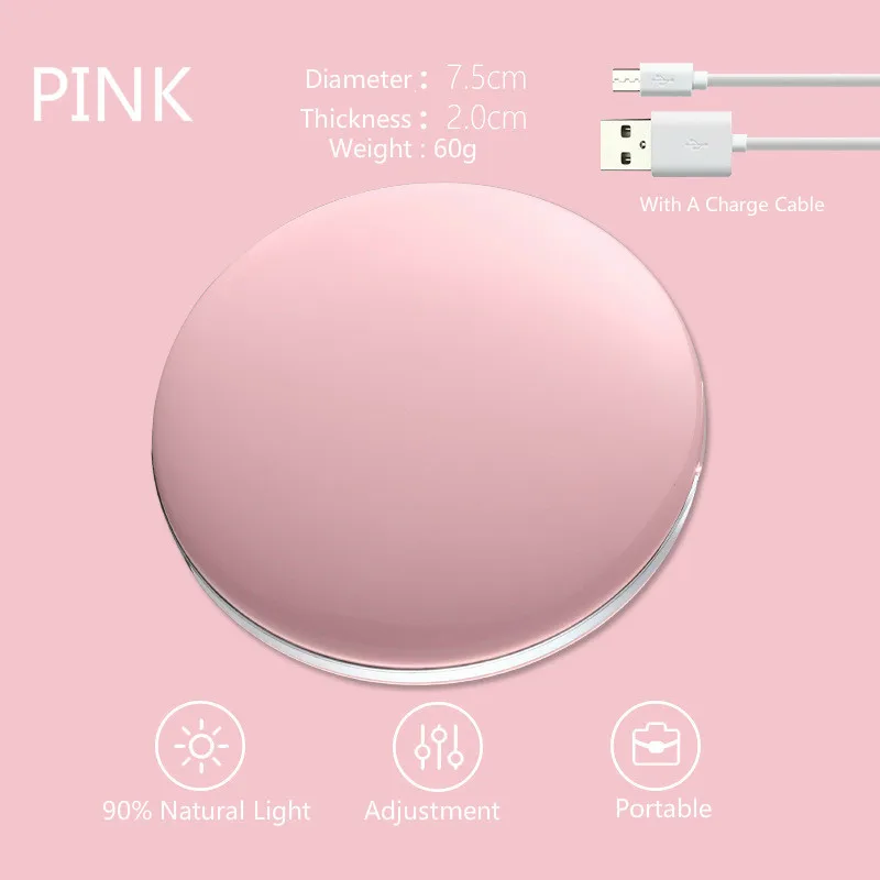 pink Косметическая мини Портативный карманный светодиодный зеркало для макияжа с светильник Перезаряжаемые ручной компактный 3X увеличительное зеркало для макияжа складной Красота зеркало - Цвет: pink