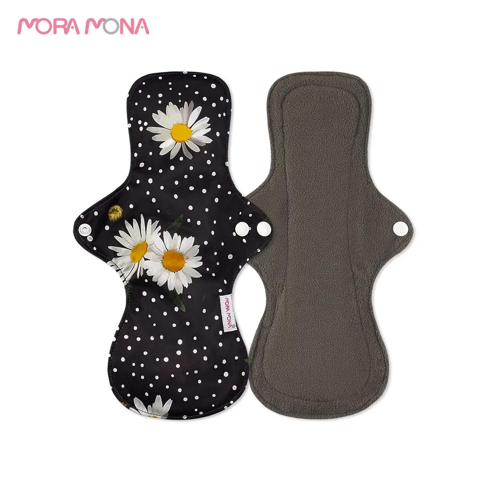 Прокладки гигиенические женские Mora Mona, один черный дезодорант, бамбуковый уголь, моющиеся, с большим потоком, удобные менструальные прокладки для женщин