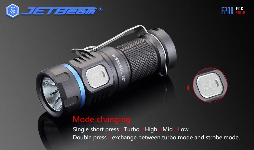 JETBeam E20R светодиодный фонарь SST40 N4 BC 990 люмен Micro USB Перезаряжаемый Фонарик для занятий спортом на открытом воздухе