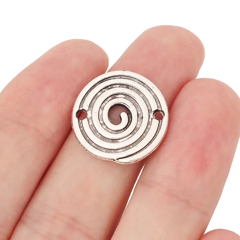 

20 x Tibetan Silver Spiral Swirl Round Connector Charms Double Sided for DIY Bracelet Jewelry Making Findings 20x20mm