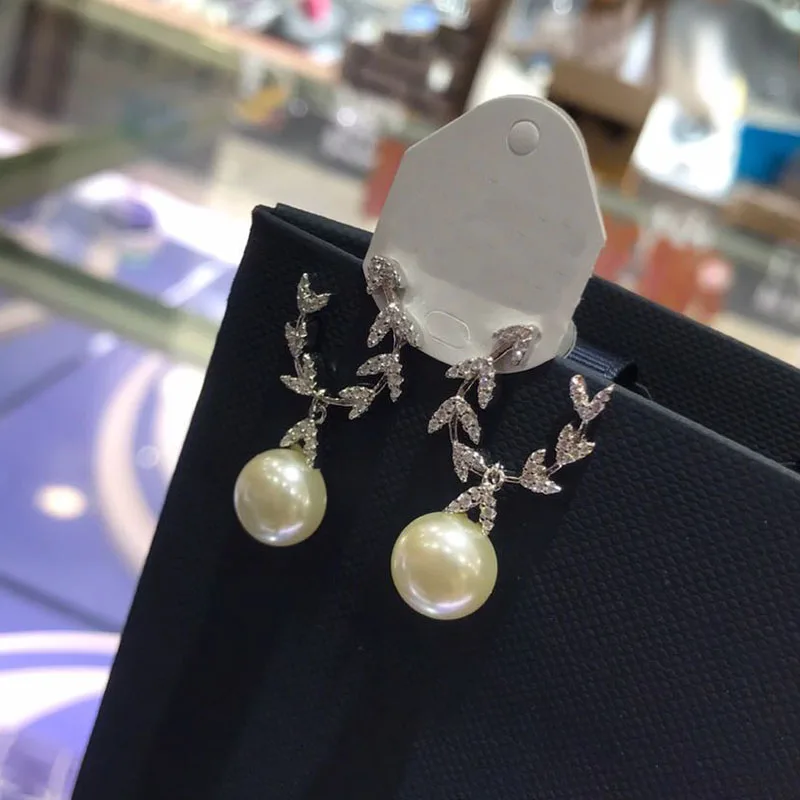 

UMGODLY Fashion Elegant Leaves Pearls Drop Earrings Micro Pave 3A Cubic Zirconia for Women Luxury Jewelry