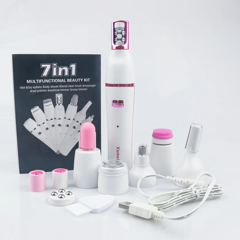 

Kemei 7 In 1 Nose Hair Beard Eyebrow Rechargeable Women Electric Trimmer Hair Remover Device Lady Epilator Skin Care Tool