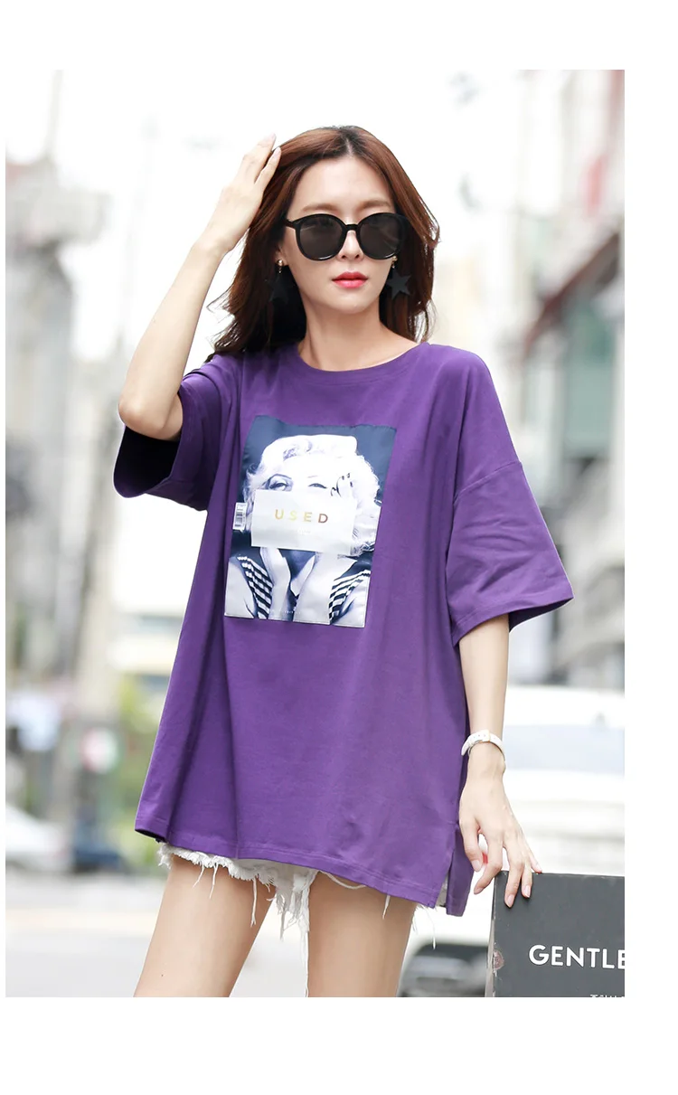 

T-Shirt Women Short Sleeves Shirt 100% Cotton Awesome Femme purpel Summer Top