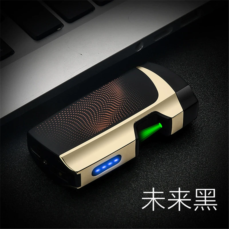 Black2 Быстрая Зеленая лазерная Зажигалка для сигарет, Электронная зажигалка, USB плазменная двойная дуговая Зажигалка для свечи, металлические турбо электрические зажигалки - Цвет: Black2