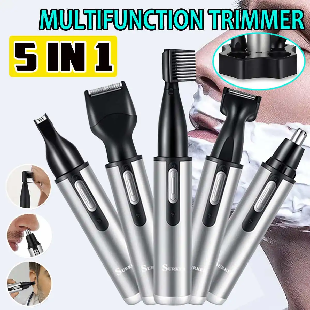 

5 in 1 Nose Ear Hair Trimmer For Men Clipper Ear Face Eyebrow Nose Hair Removal Trimer Eyebrow Shaver Haircut Groomer Device