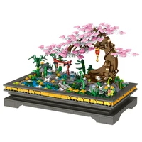 architecture pot plant peach tree flower bamboo garden yard mini blocks bricks building toy for children gift no box