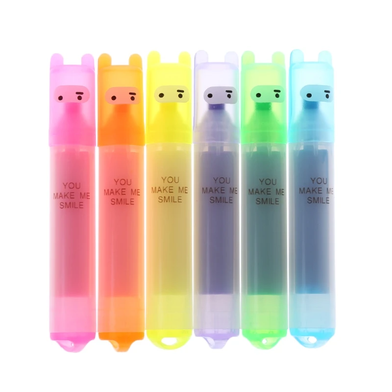 

6x Korean Creative Mini Highlighter Lovely Cartoon Marking Pen Office Stationery