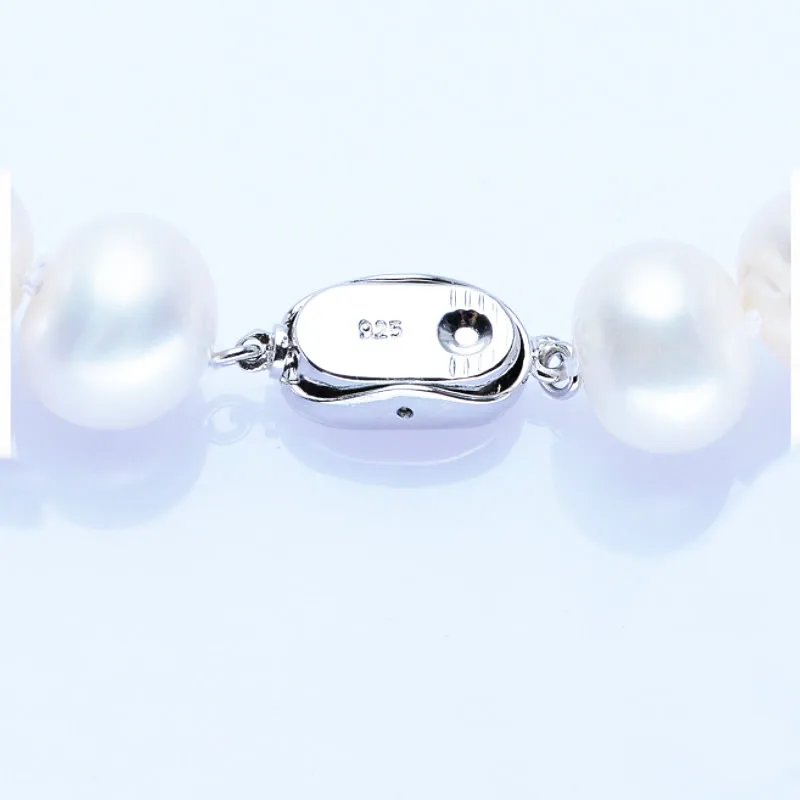 

Natural Freshwater Pearl Hoe Round Necklace 7-10mm Flawless Beads 925 Silver Buckle Beautiful Women Jewellery Party Holiday Gift