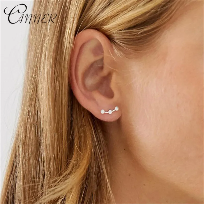 

CANNER Three Balls Ear Climber Tiny Small Stud Earrings 925 Sterling Silver Earrings for Women Christmas Gift Female Ear Jewelry