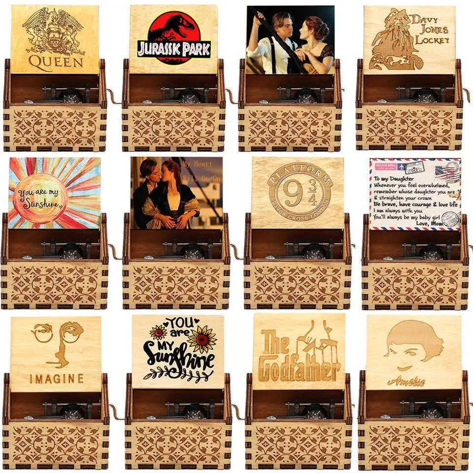 Хит продаж деревянная музыкальная шкатулка с ручкой Черная Королева Парк