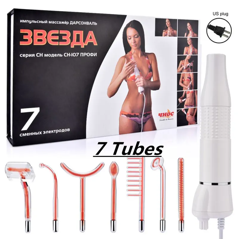 7 Tubes US Plug Портативный Высокочастотный электрод, устройство для красоты, массажер для подтяжки кожи, средство для удаления акне и пятен, средство для удаления морщин, спа-уход за кожей - Цвет: 7 Tubes US Plug