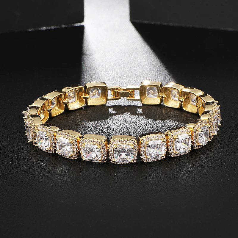 Хип хоп 1 комплект 10 мм Bling кубический цирконий Iced Out браслет ожерелье геометрический квадрат AAA CZ камень теннисная цепь для мужчин ювелирные изделия