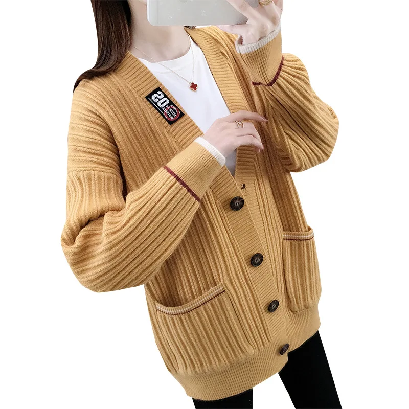 

Spring and Autumn Knit Cardigan Jacket Sweater Women's Loose Student Tops Lazy Style Outside