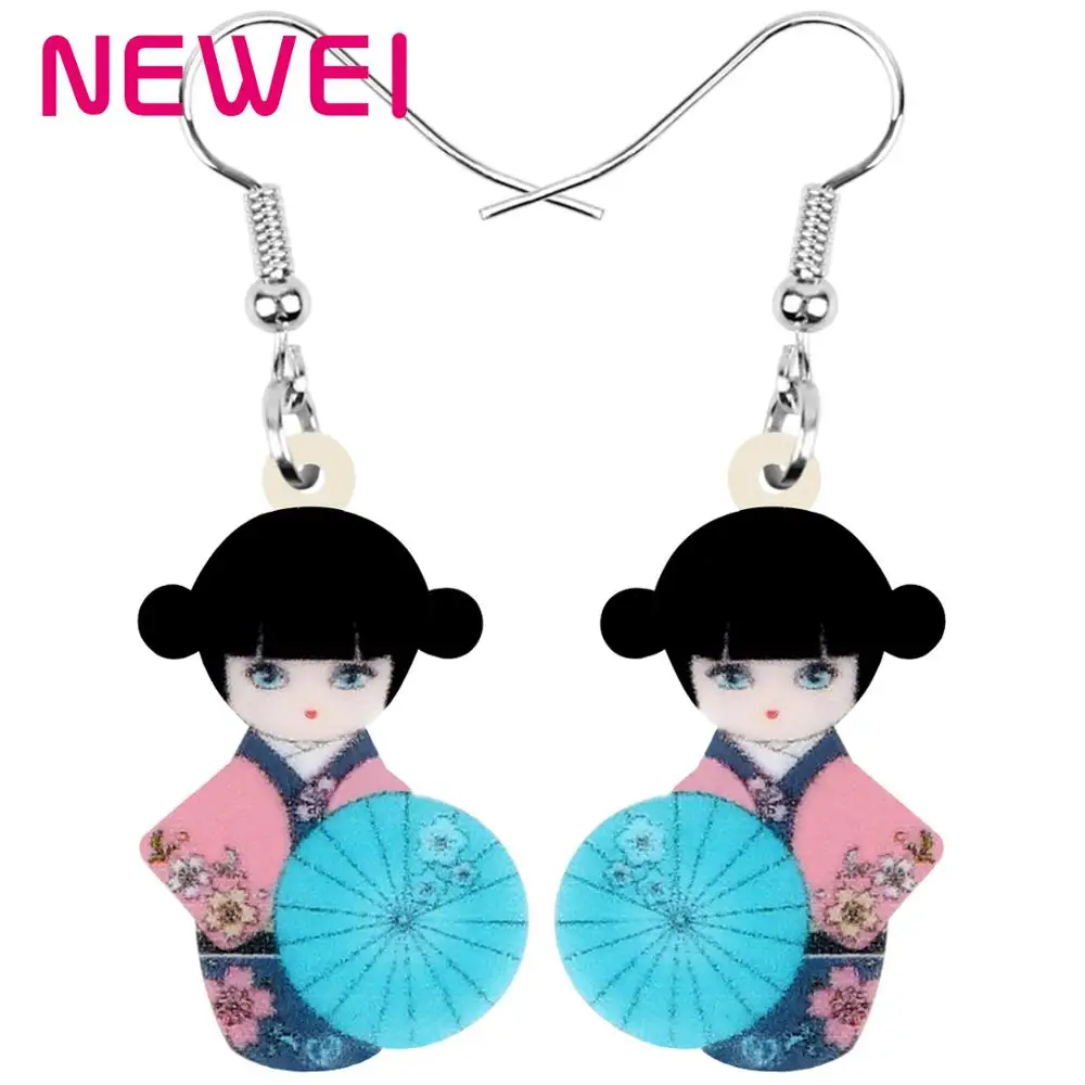 NEWEI акриловый японский кимоно девочка кукла зонтик серьги подвески в форме капли
