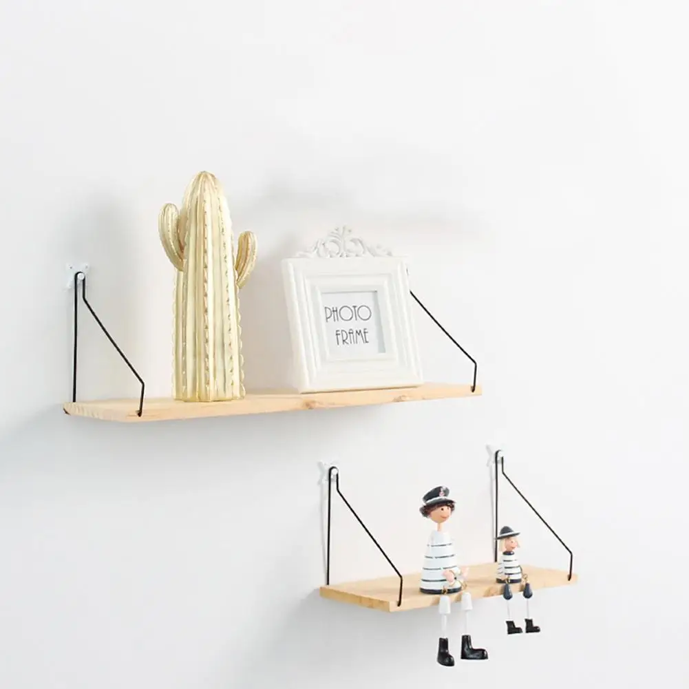 

Iron Wooden Wall Shelf Home Bedroom Space Saving Book Storage Rack Morden Simple Style Organizer Potted Plants Decor Holder