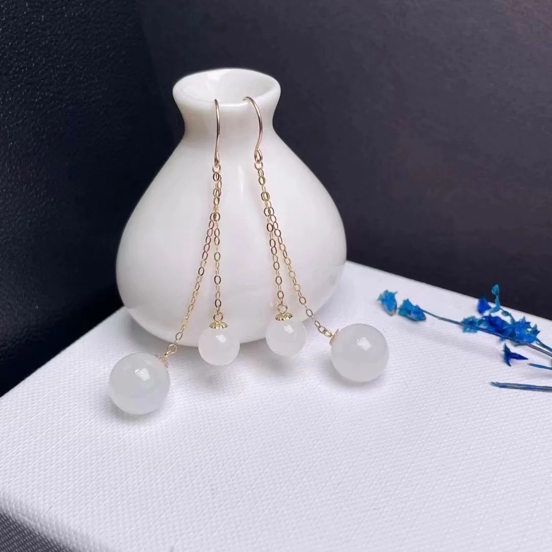 

SHILOVEM 18k yellow gold real Natural white Jasper drop earrings classic fine Jewelry women wedding gift new myme7-106685hby