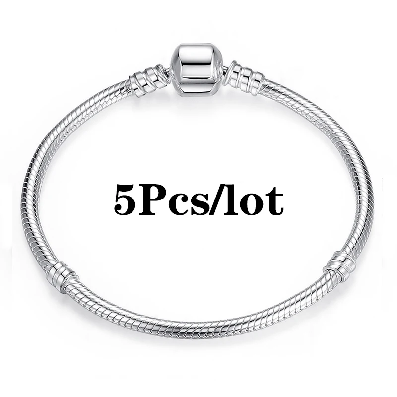 5pcs/lot Snake Chain Safety Clasp European Brand Bracelet Fit DIY Charm Bracelets &amp Bangles Jewelry For Women Men Gift - купить по