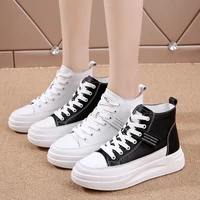 womens sneakers pu leather high top flat shoes women 2021 thick sole spring autumn classic white black platform shoes for women