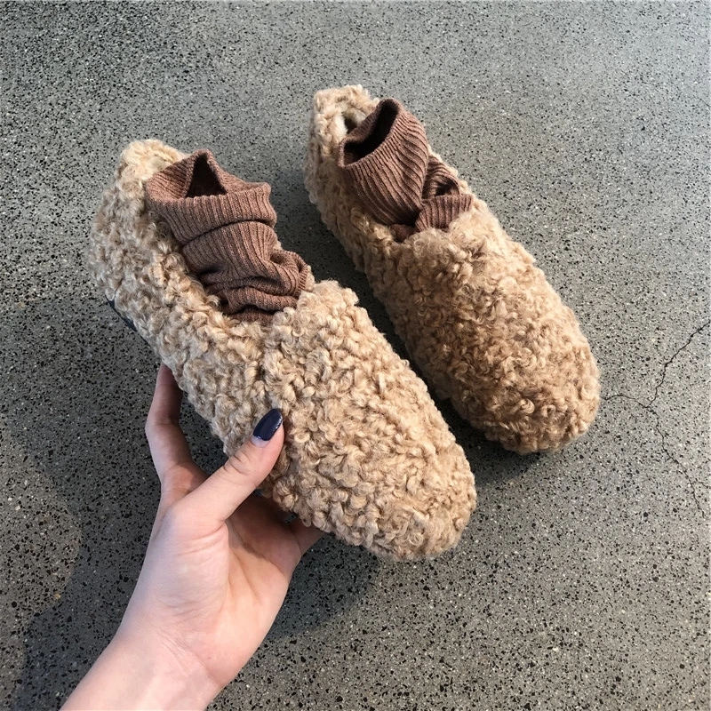 Меховые мокасины Женская зимняя домашняя обувь Брендовые женские пушистые и