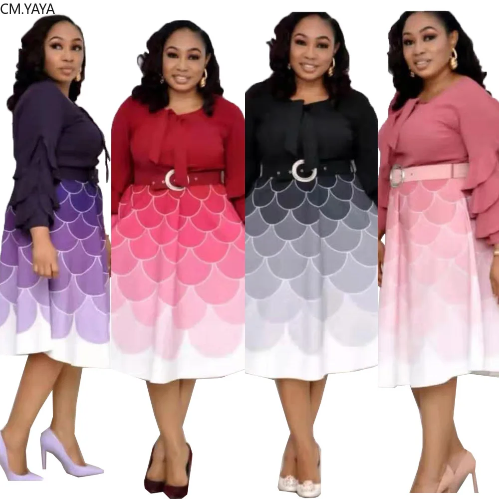 Женское платье с градиентным принтом до колена на осень/зиму|Женские платья| |