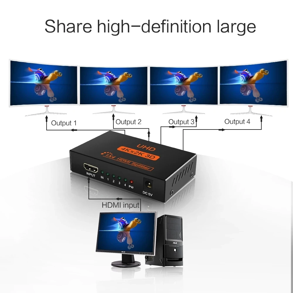 Сплиттер HDMI Tjtak 1x4 4K 3 порта переключатель 1 в 4 выхода с 3D для Xbox 360 PS4 Smart TV HD ТВ DVD PS3