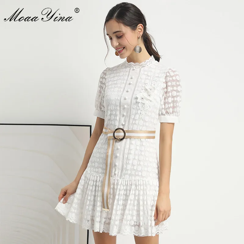 MoaaYina модное дизайнерское платье весна лето женское короткий рукав аппликация