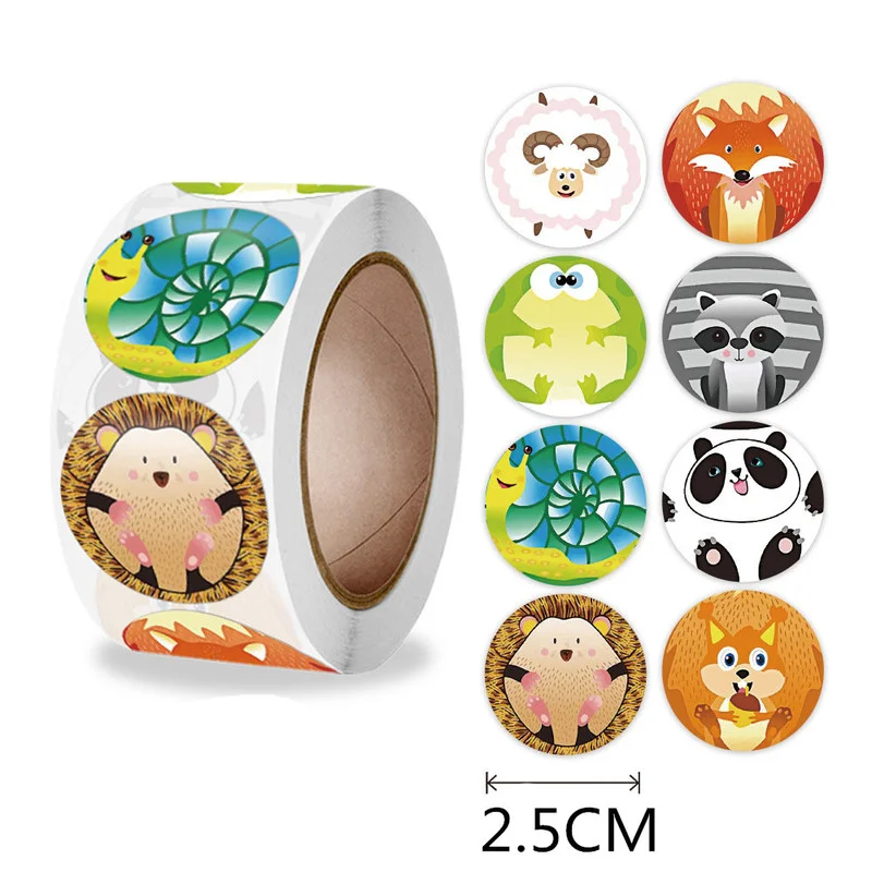 

500PCS2.5CM various cartoon animal children reward sticker label DIY office stationery decoration label seal sticker
